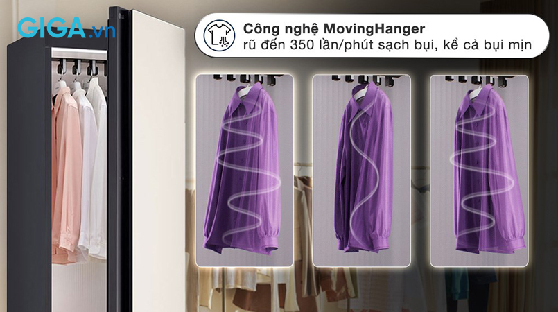 Dynamic MovingHanger™ trên LG Styler SC5MBR80H dứt khoát với bụi bẩn và nhẹ nhàng với áo quần.