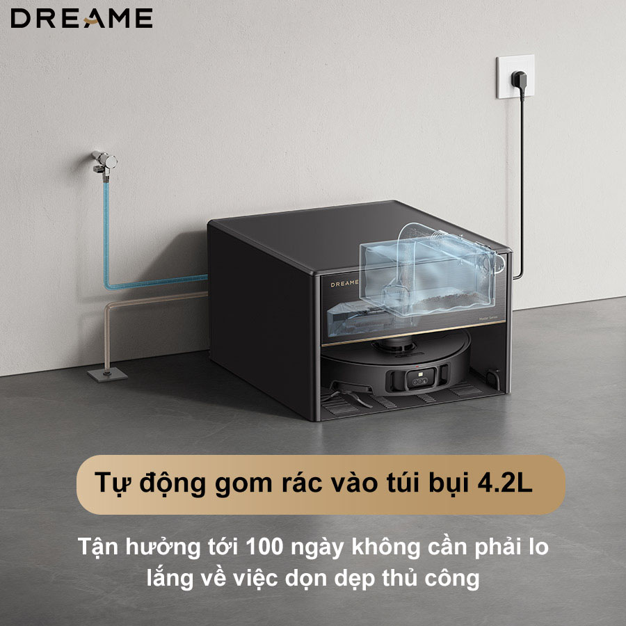Tự động đổ rác và pha nước lau sàn tiện lợi