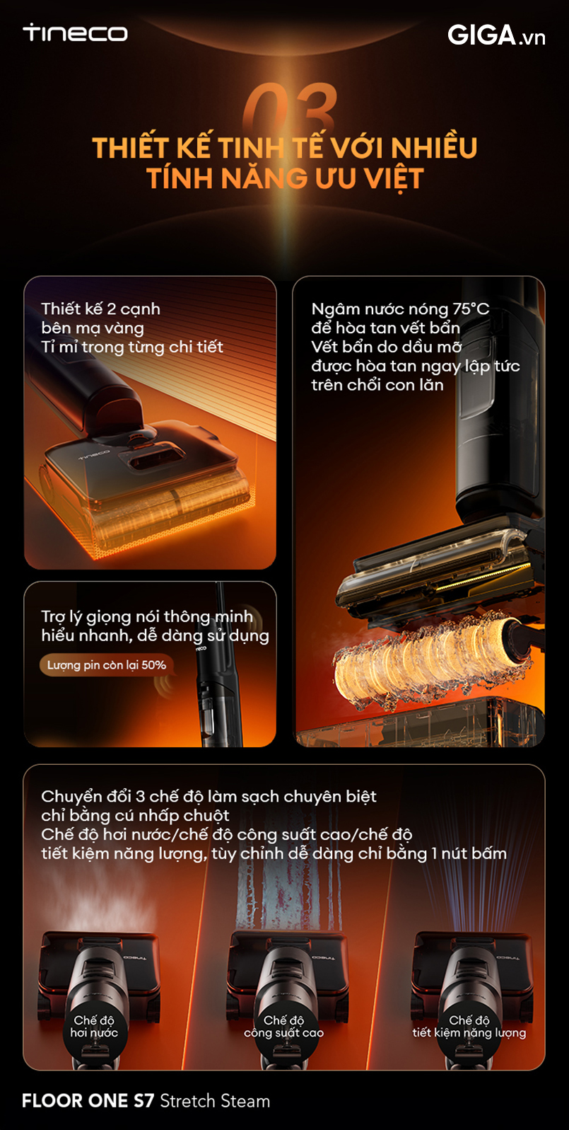 Tineco S7 Stretch Steam làm sạch 2 cạnh, không bỏ sót ngóc ngách nào