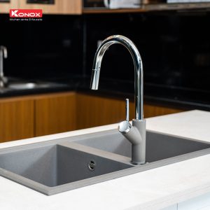 Vòi inox Konox Ponte Grey (nóng lạnh + rút dây)