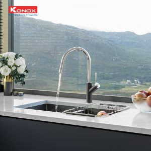 Vòi inox Konox Ponte Black (nóng lạnh + rút dây)