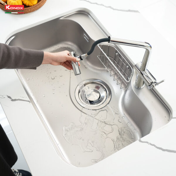 Chậu rửa bát 1 hố Tari 7851SR 38 chau rua bat 1 ho chong xuoc phong cach nhat Konox Tari 7861SR 7 1 600x600 1