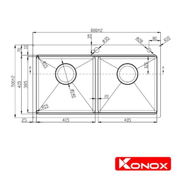 Chậu rửa bát 2 hố Konox KN8850TD