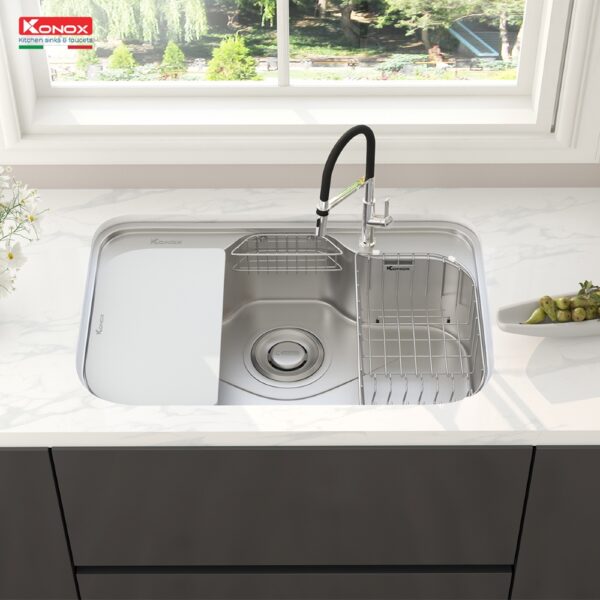 Chậu rửa bát 1 hố Tari 7851SR 37 phoi canh chau rua bat inox 1 ho phong cach nhat ban Konox Tari 7851SR 600x600 1