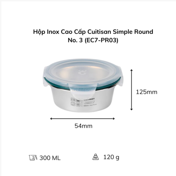 Hộp đựng thực phẩm inox Cuitisan Simple Round (EC7-PR) – Tròn