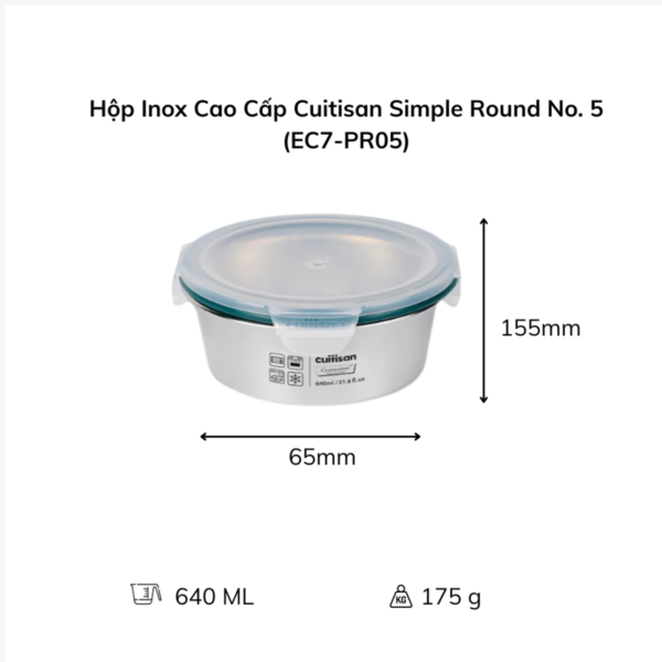 Hộp đựng thực phẩm inox Cuitisan Simple Round (EC7-PR) – Tròn