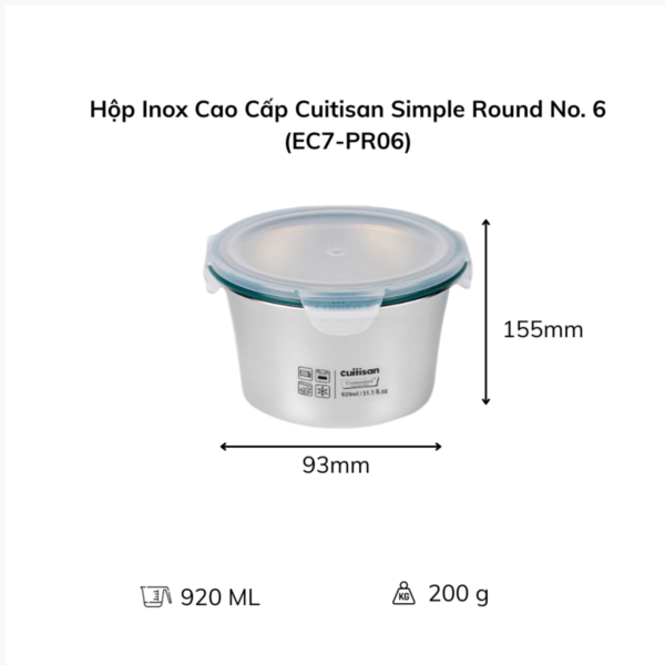 Hộp đựng thực phẩm inox Cuitisan Simple Round (EC7-PR) – Tròn