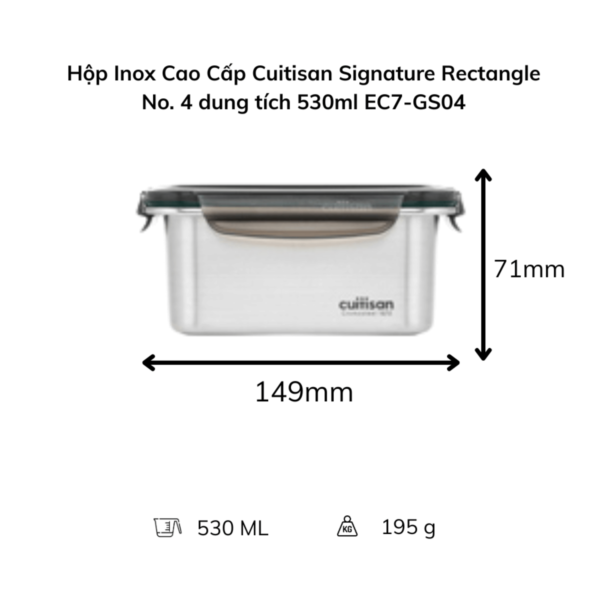Hộp Inox Cao Cấp Cuitisan Signature nhiều dung tích (Chữ Nhật EC7-GS)
