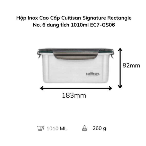 Hộp Inox Cao Cấp Cuitisan Signature nhiều dung tích (Chữ Nhật EC7-GS)