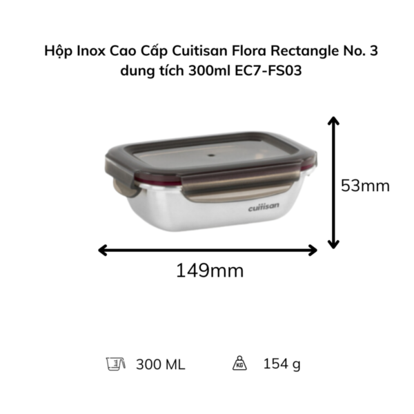 Hộp đựng thực phẩm inox Cuitisan Flora chữ nhật (EC7-FS)