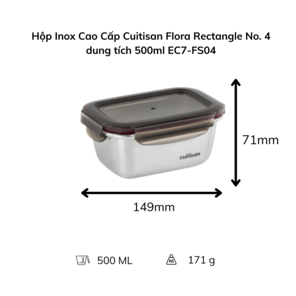 Hộp đựng thực phẩm inox Cuitisan Flora chữ nhật (EC7-FS)