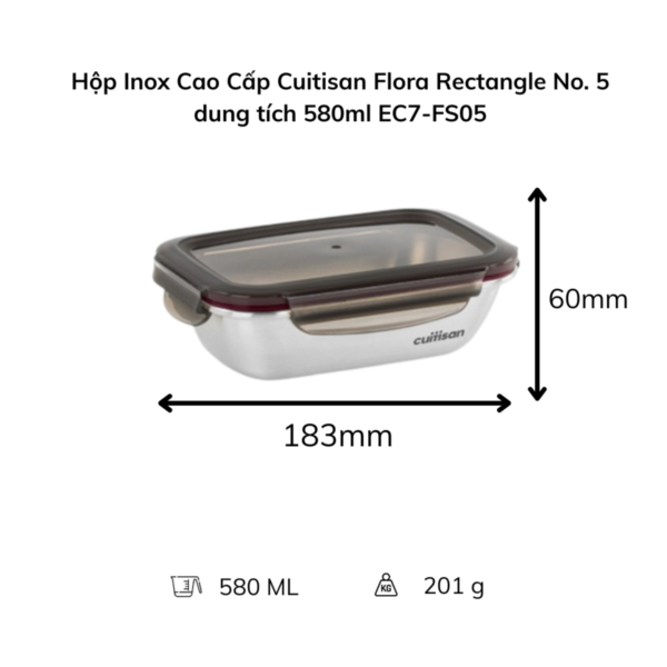 Hộp đựng thực phẩm inox Cuitisan Flora chữ nhật (EC7-FS)