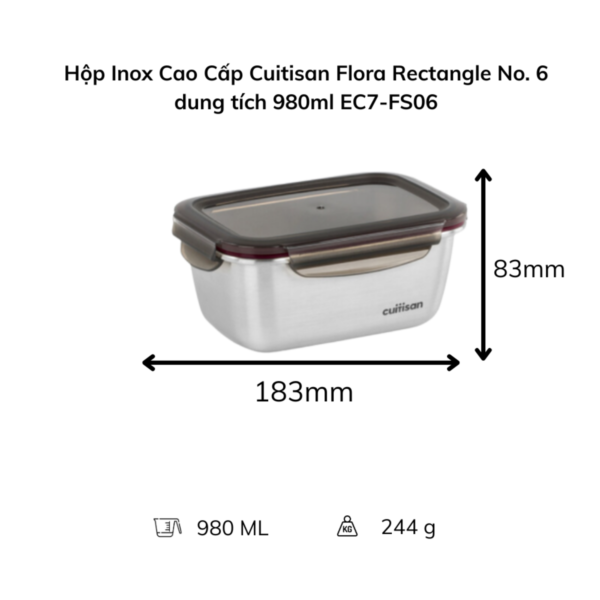 Hộp đựng thực phẩm inox Cuitisan Flora chữ nhật (EC7-FS)