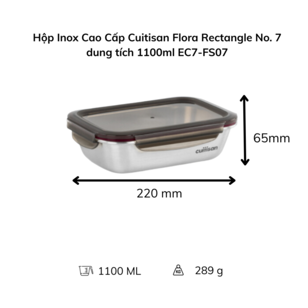 Hộp đựng thực phẩm inox Cuitisan Flora chữ nhật (EC7-FS)