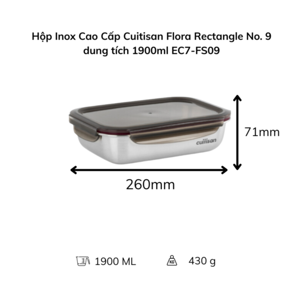Hộp đựng thực phẩm inox Cuitisan Flora chữ nhật (EC7-FS)