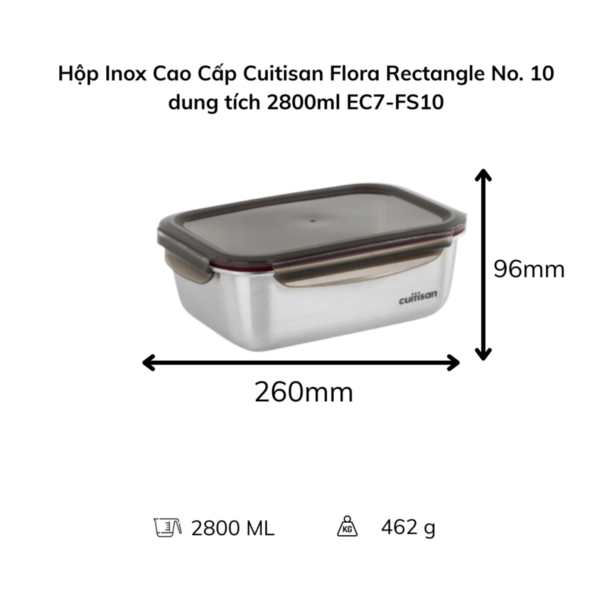 Hộp đựng thực phẩm inox Cuitisan Flora chữ nhật (EC7-FS)