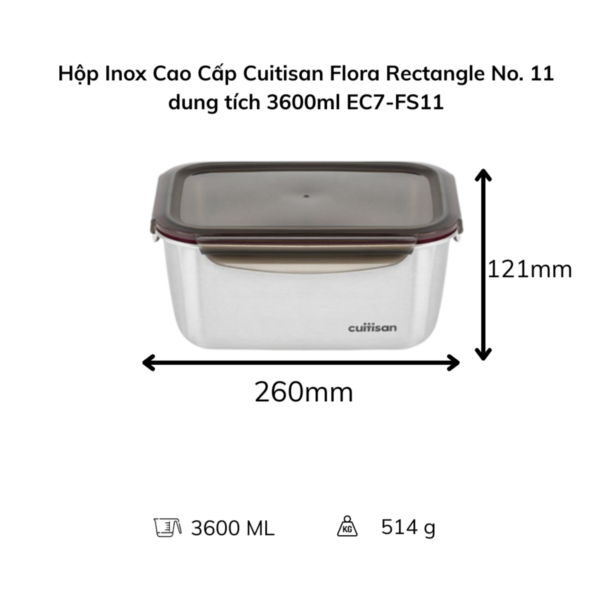 Hộp đựng thực phẩm inox Cuitisan Flora chữ nhật (EC7-FS)