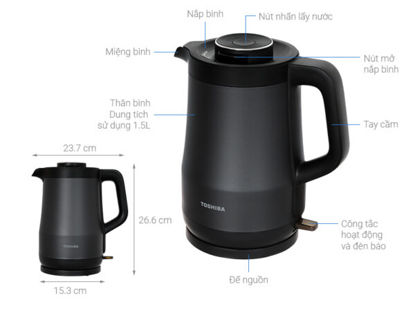 Ấm siêu tốc Toshiba 1.5 lít KT-15DRTVN (H/W) 2 màu trắng-đen