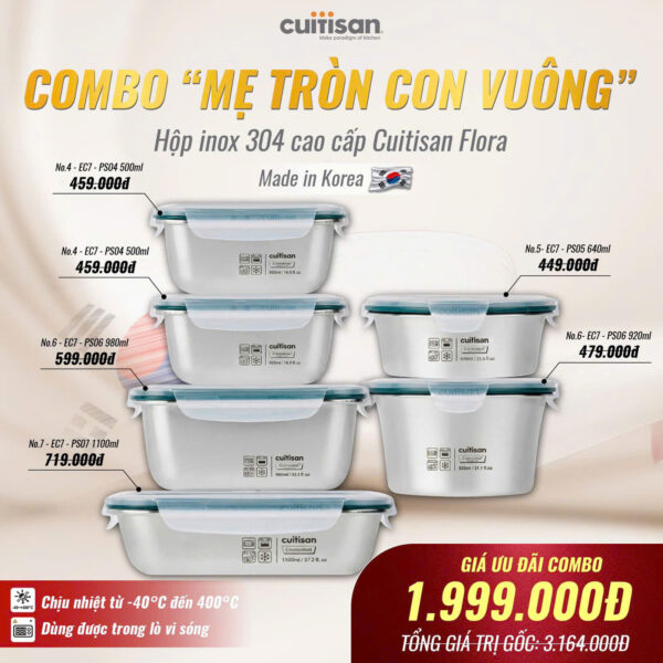 Combo “Mẹ Tròn Con Vuông” hộp inox Cuitisan
