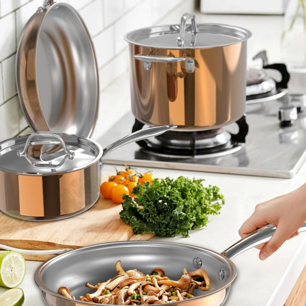Bộ nồi inox cao cấp Ciwete 6 món màu đồng SS1503-10PC