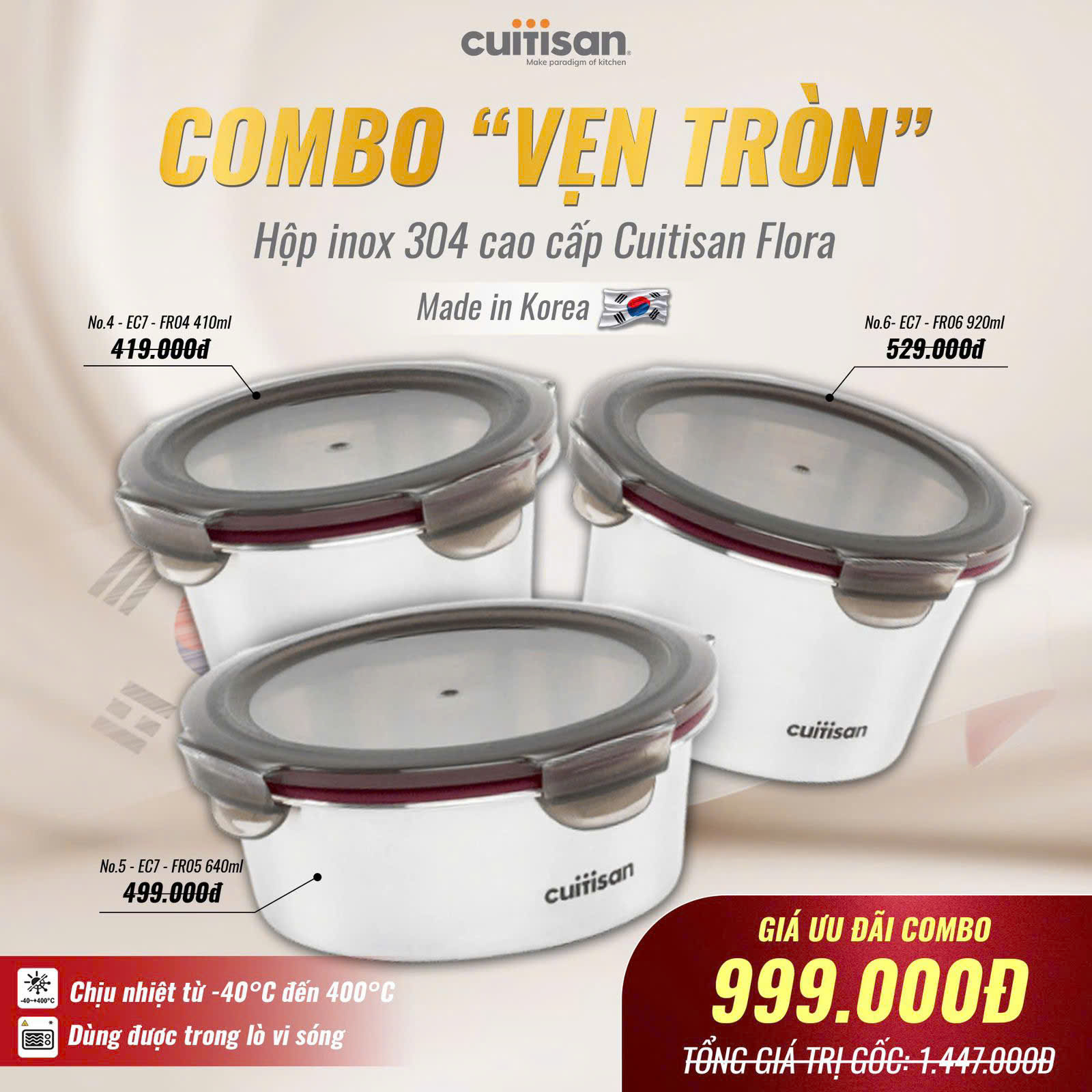 Combo “Vẹn Tròn” hộp inox Cuitisan Flora