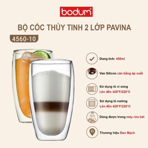 Bộ 2 ly thủy tinh 2 lớp Bodum Pavina 450ml 4560-10