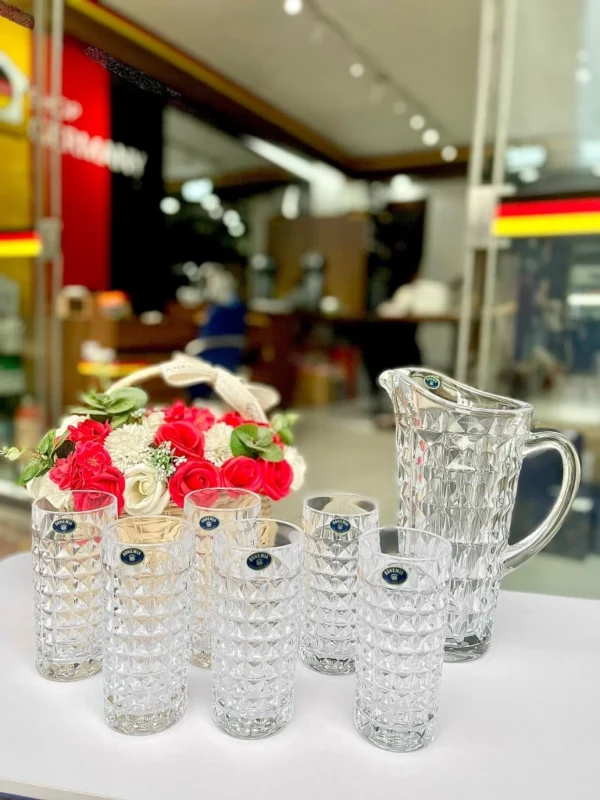 Bộ Bình Nước Bohemia Kim Cương 1250ml Set 6