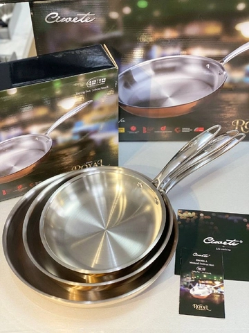 Bộ chảo Inox Vàng Đồng Ciwete 20cm-24cm-28cm