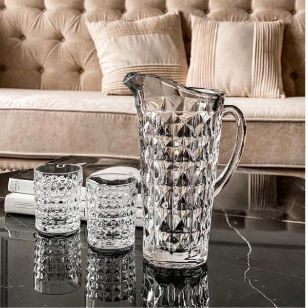 Bộ Bình Nước Bohemia Kim Cương 1250ml Set 6