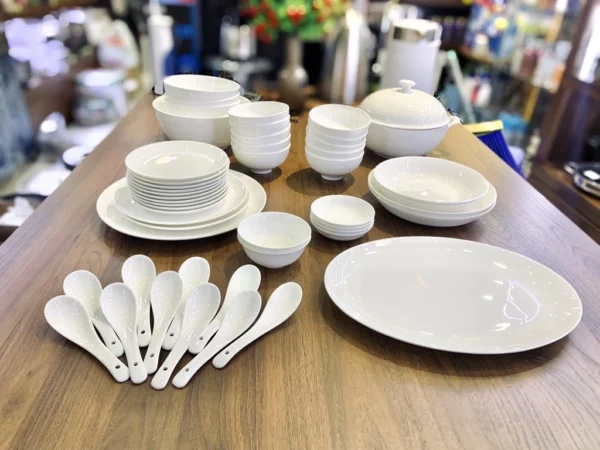 Bộ Bát Đĩa Sứ Xương Trắng Trơn Cao Cấp