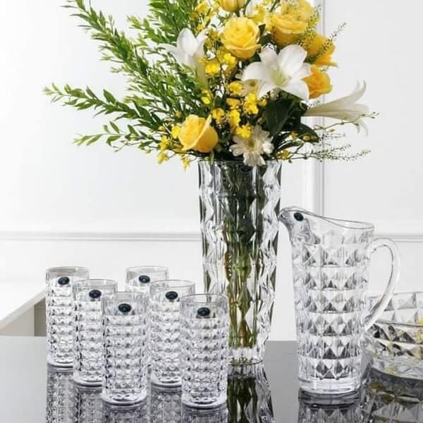 Bộ Bình Nước Bohemia Kim Cương 1250ml Set 6