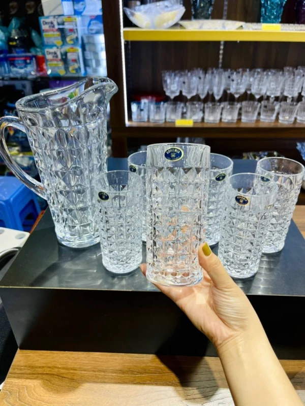 Bộ Bình Nước Bohemia Kim Cương 1250ml Set 6