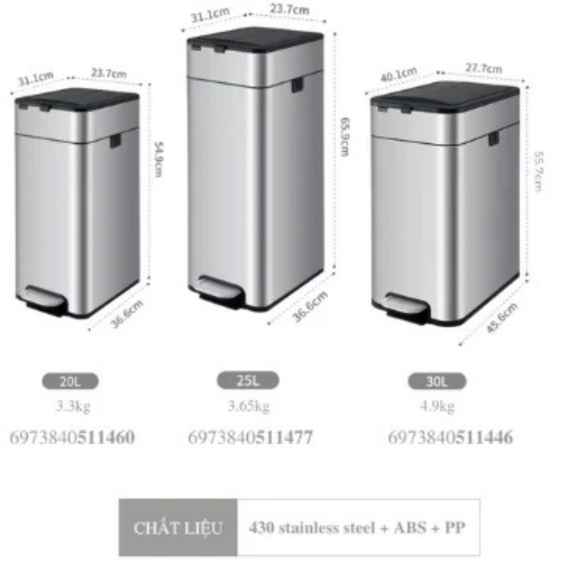 Thùng Rác Cảm Biến ELPHECO Màu Bạc SUS430 3 Size