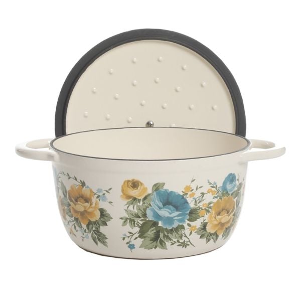Nồi Gang Tráng Men Decal Họa Tiết Trắng Vàng The Pioneer