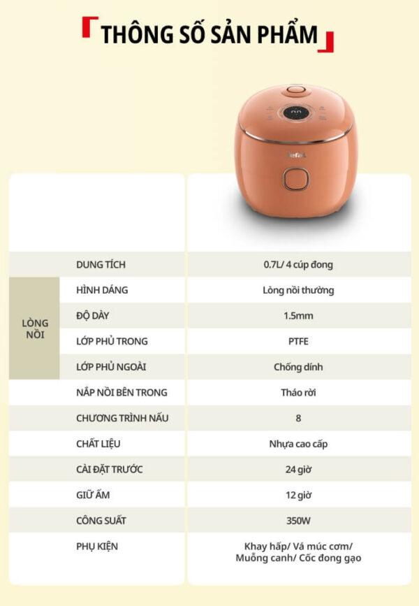 Nồi Cơm Mini Tefal POP RK535 0,7 Lít Chính Hãng