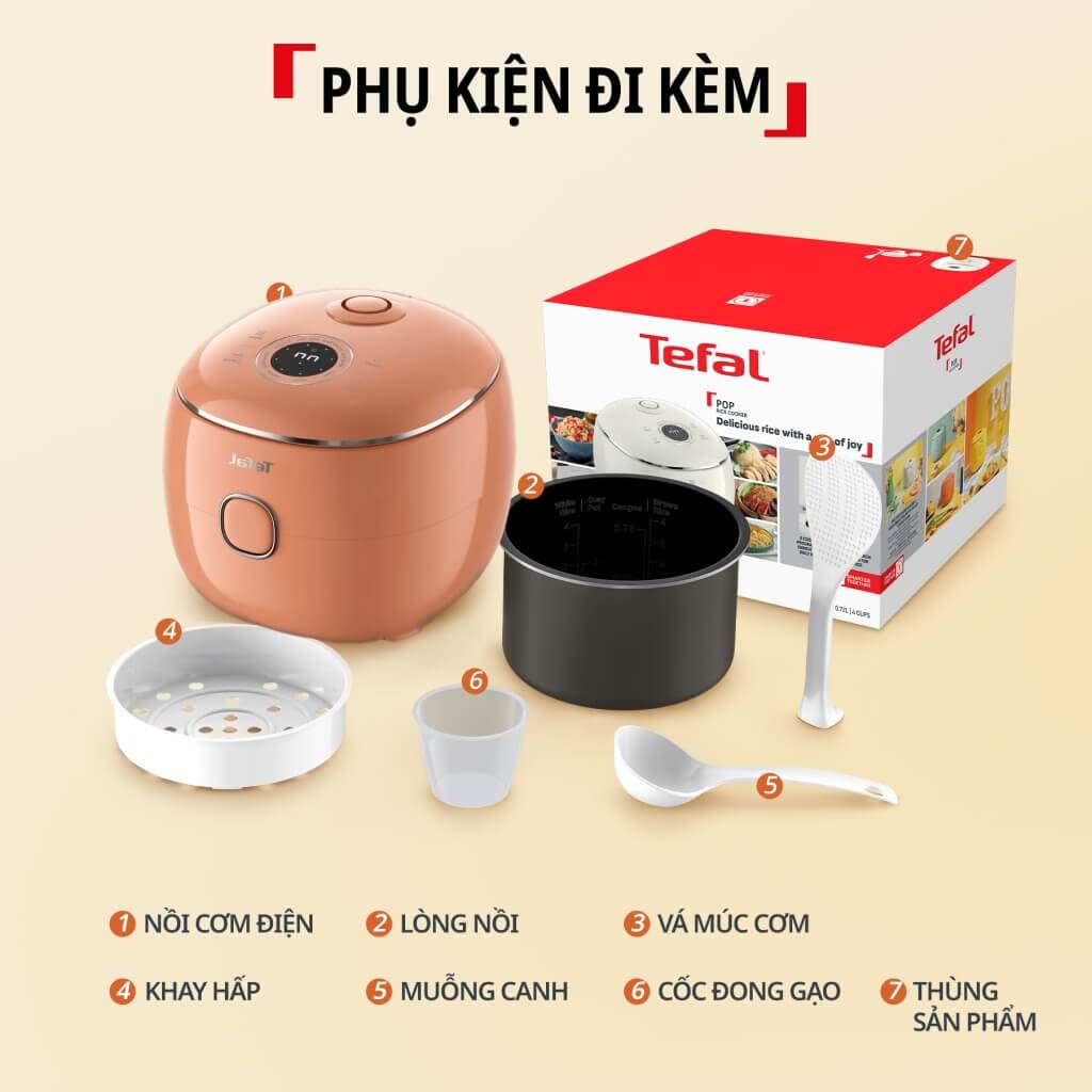 Nồi Cơm Mini Tefal POP RK535 0,7 Lít Chính Hãng 49 10062729 Noi com dien tu mini Tefal 07 lit RK535TY0 Cam Dat4