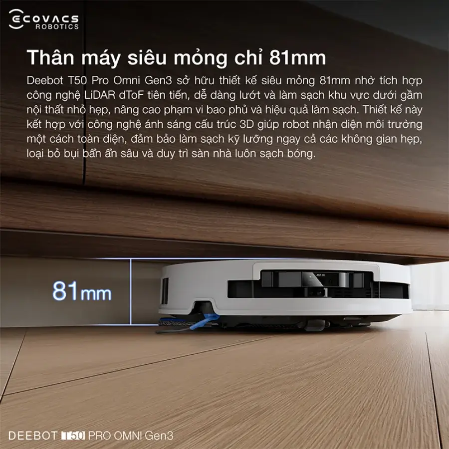 Robot Hút Bụi Lau Nhà ECOVACS DEEBOT T50 PRO OMNI Gen3 (Đen & Trắng) 45 ecovacs deebot t50 pro omni gen3