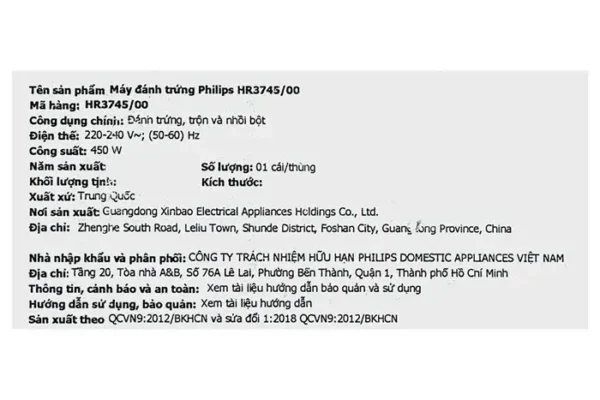 Máy Nhồi Bột Đánh Trứng Philips HR3745/00